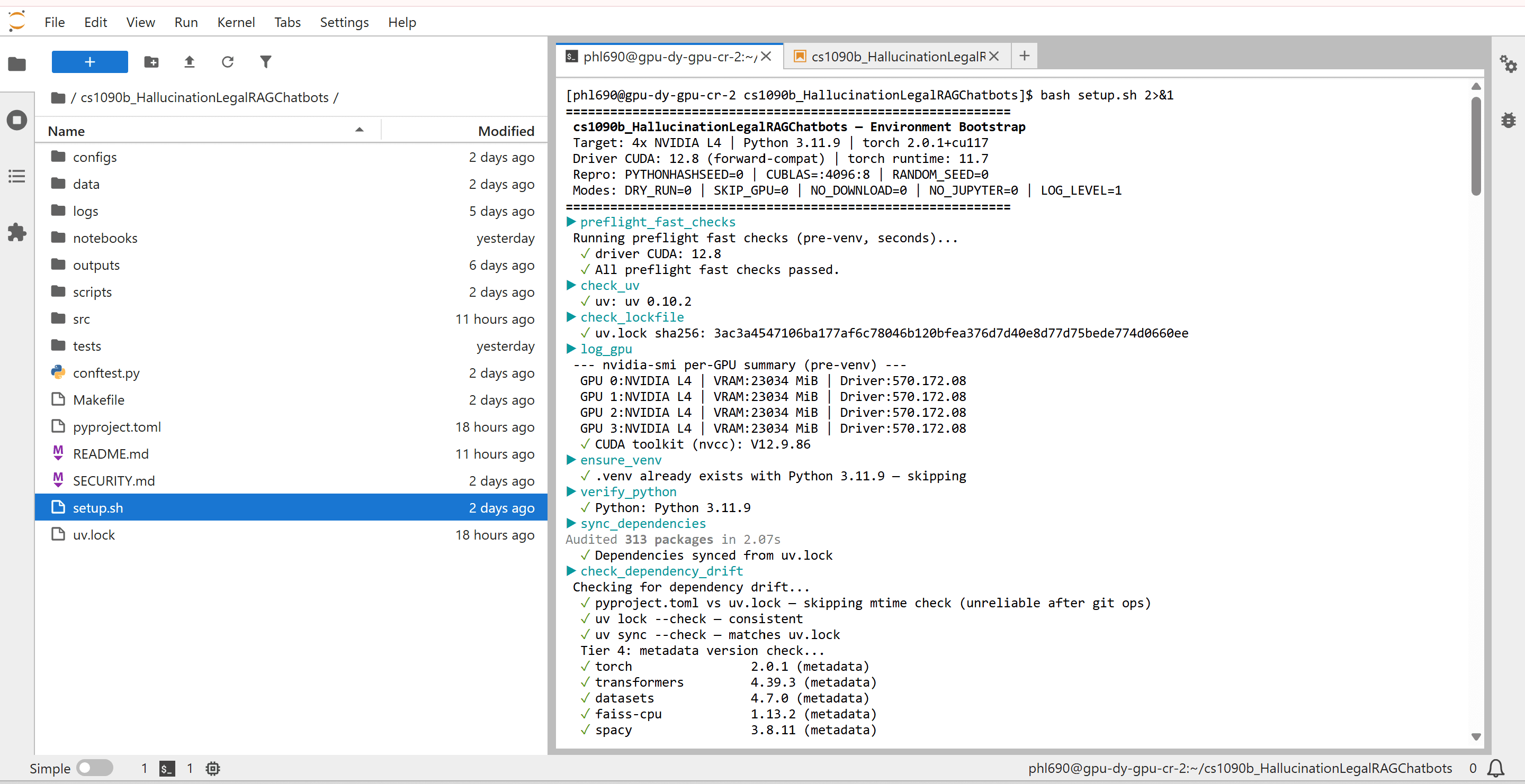 setup.sh bootstrap output showing all steps PASS
